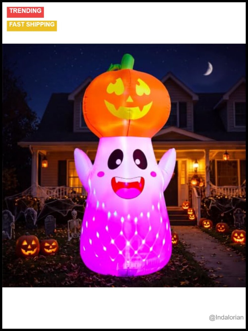 5FT Halloween Inflatable Ghost Pumpkin Rotating LED Lights Yard Decoration